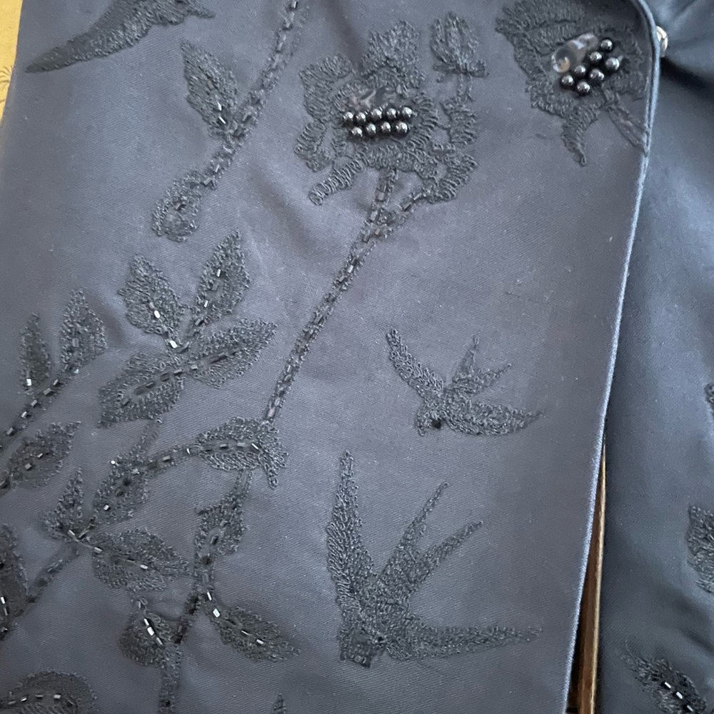 TRACY REESE Black Beaded Embroidered Silk Capelet Wrap Stole Hollywood Glamour M - Picture 6 of 11